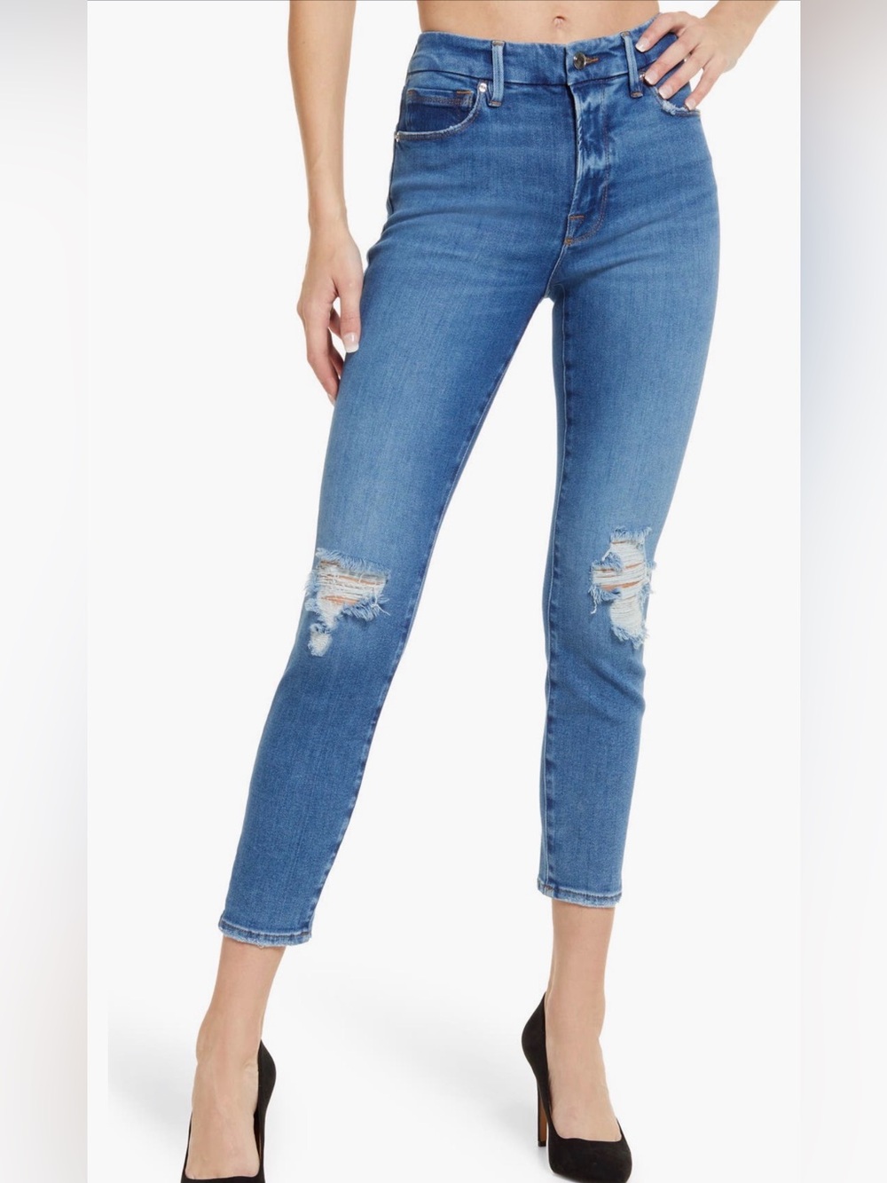 Good American Good Legs Ripped High-Rise Crop Skinny Jeans